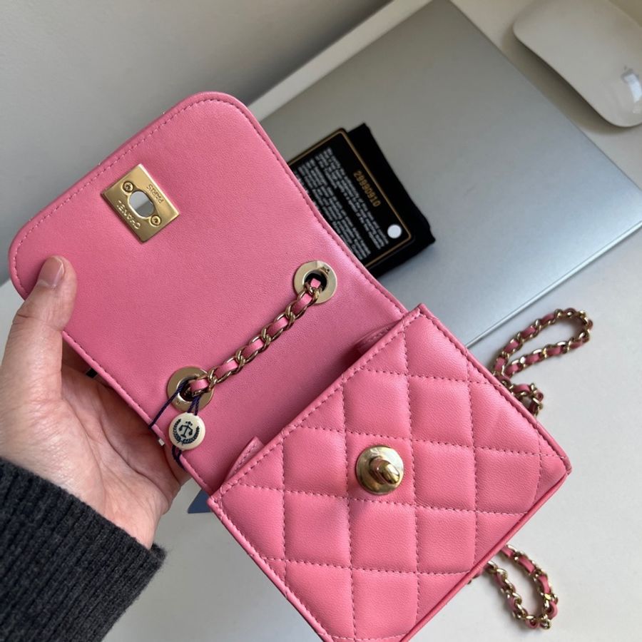 🎀Chanel 蜜桃粉色trendy cc mini盒子 有卡-4