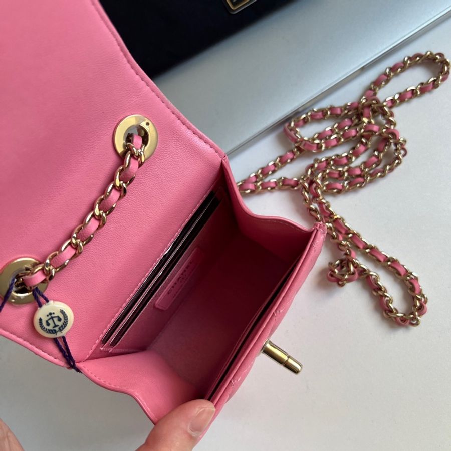 🎀Chanel 蜜桃粉色trendy cc mini盒子 有卡-6