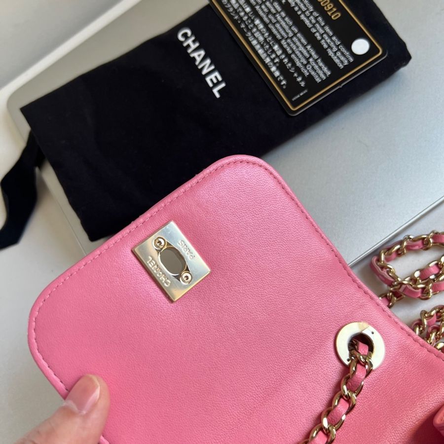 🎀Chanel 蜜桃粉色trendy cc mini盒子 有卡-7