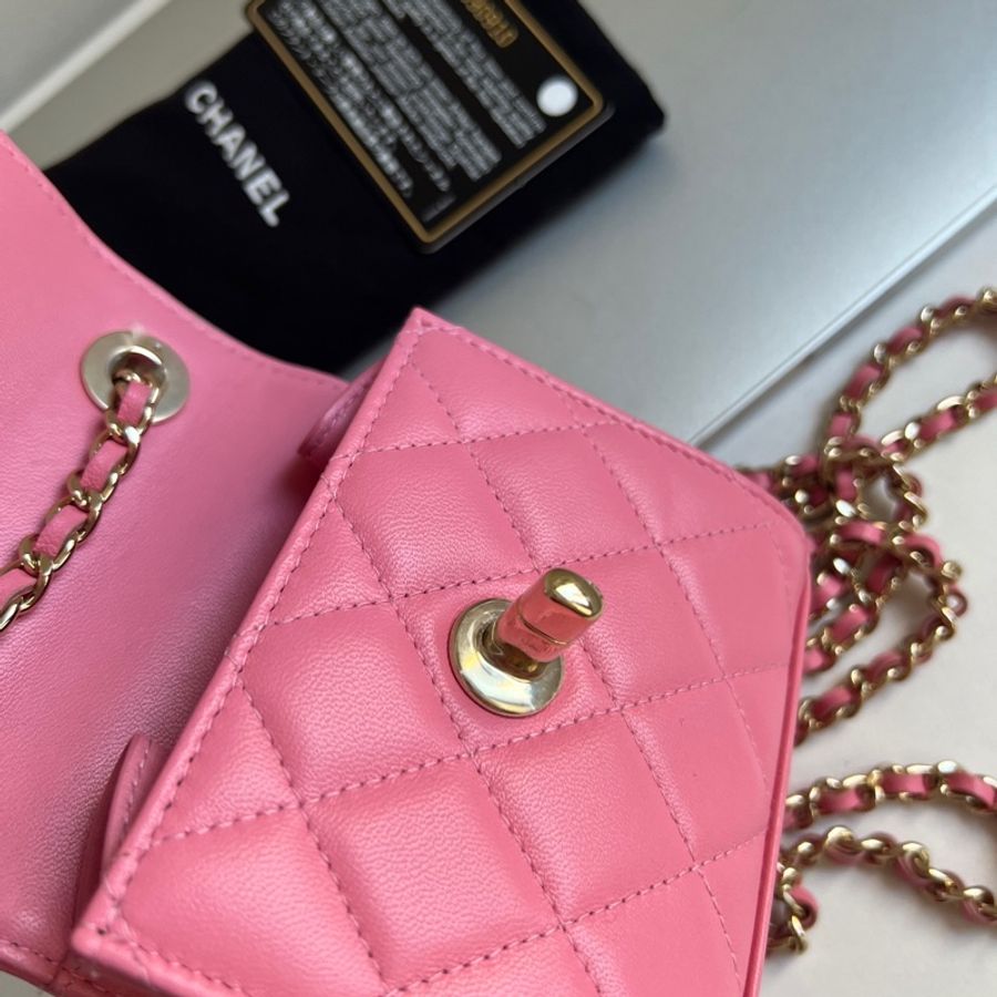 🎀Chanel 蜜桃粉色trendy cc mini盒子 有卡-8
