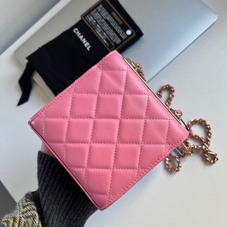 🎀Chanel 蜜桃粉色trendy cc mini盒子 有卡-9