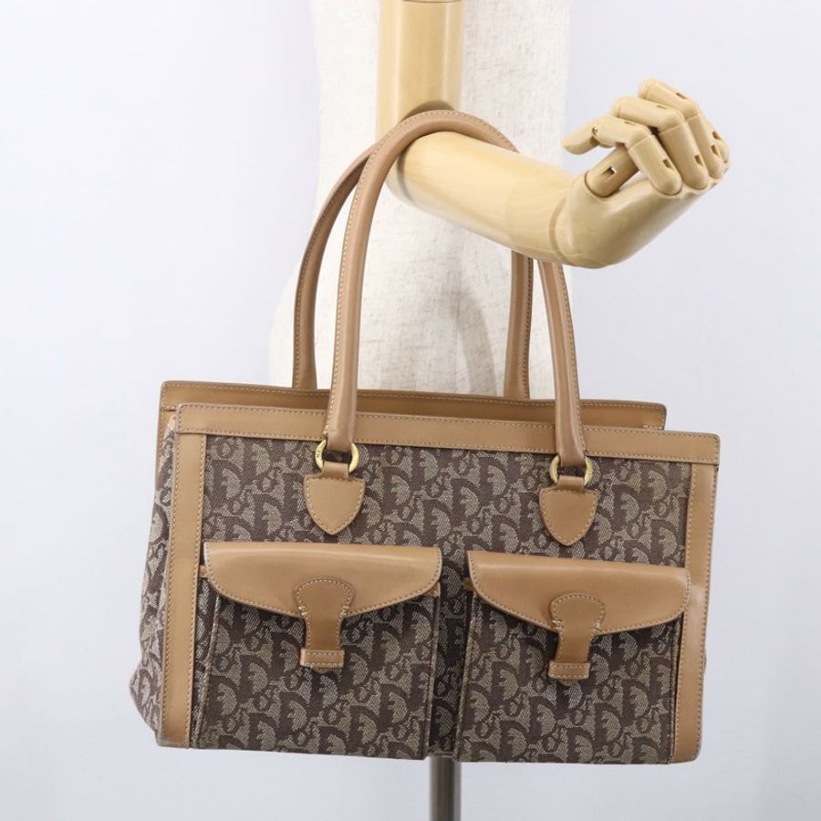 【日本直送】Christian Dior Trotter帆布手提包 棕色金色 正品 153990-23