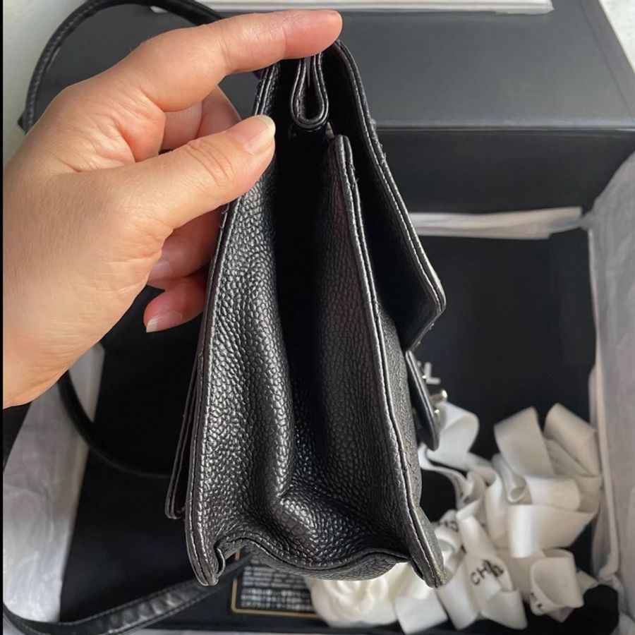 Chanel • 孟買系列 經典黑銀荔枝牛皮口蓋包-7