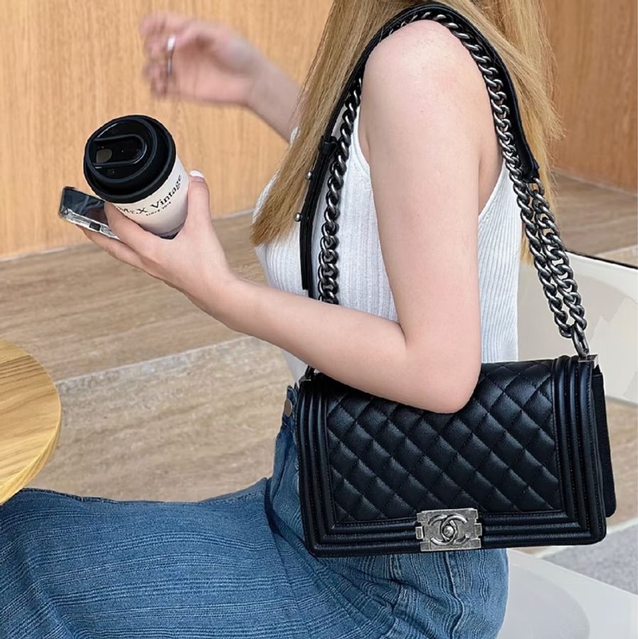 🈶購證 #芯片款 #全皮內裡 香奈兒黑銀leboy25中號 #全網最低甩賣💰-1