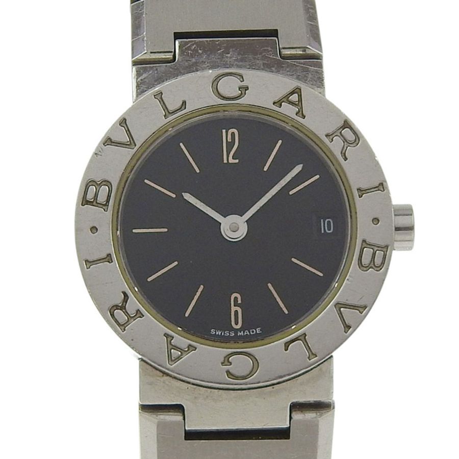 寶格麗 (BVLGARI) BB23SS 女士腕錶，不鏽鋼石英錶殼，黑色錶盤，指針式顯示。-0