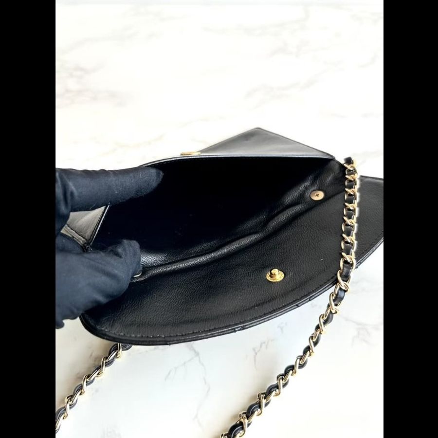 【LA LUNE】中古包 Chanel黑色小羊皮革包 長夾 斜背包 單肩包 側背包 二手包-1