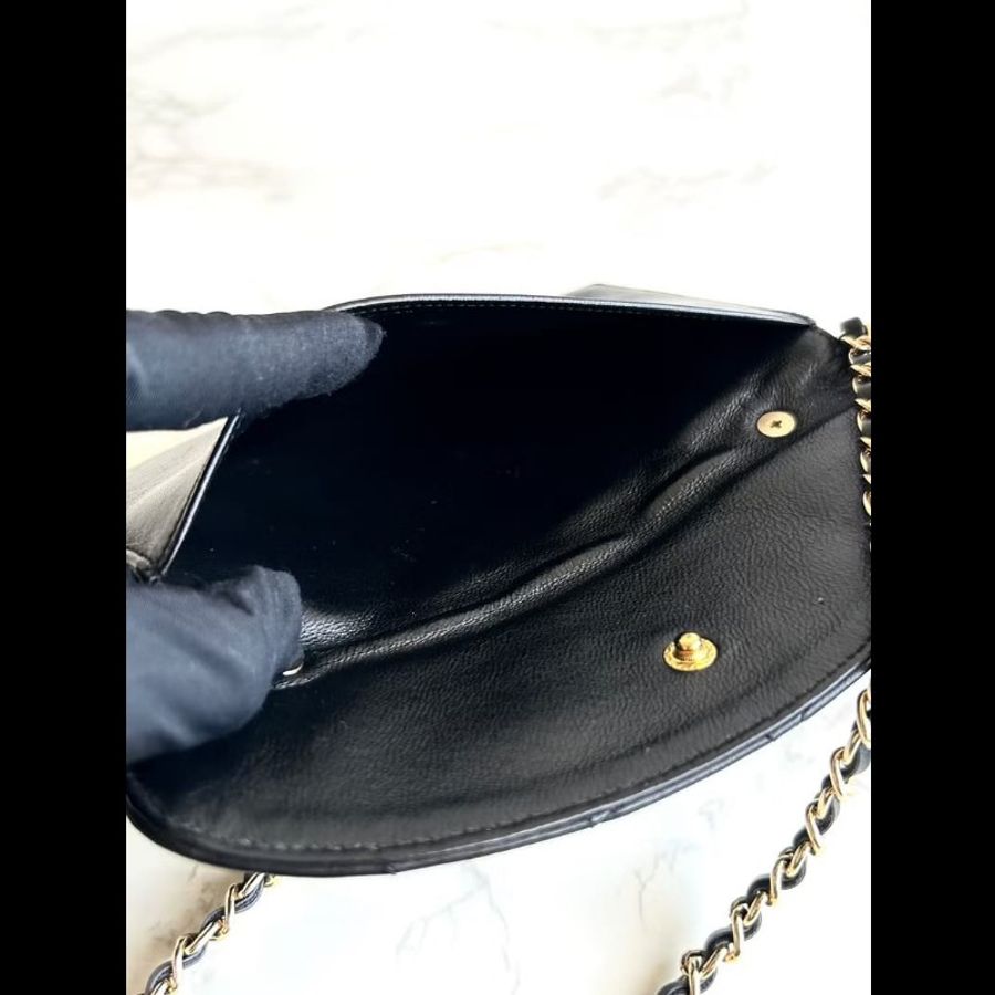 【LA LUNE】中古包 Chanel黑色小羊皮革包 長夾 斜背包 單肩包 側背包 二手包-6