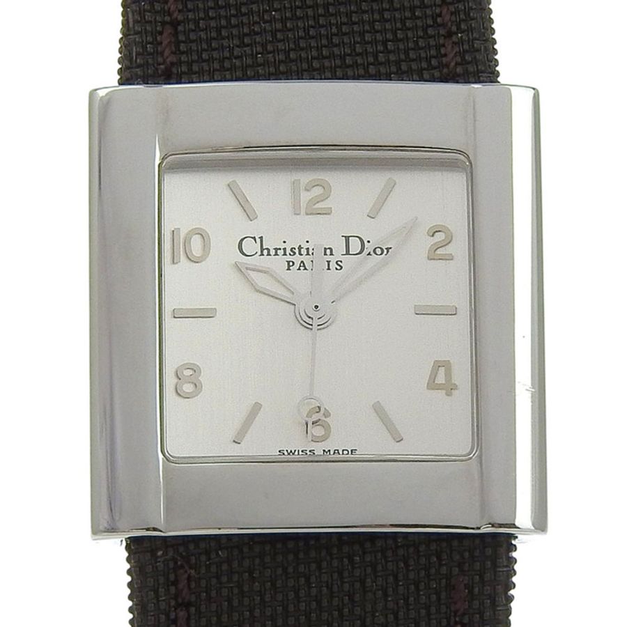 Christian Dior Riva D80-100 女士腕錶,不鏽鋼和帆布錶殼,石英機芯,指針式顯示,銀色錶盤-0