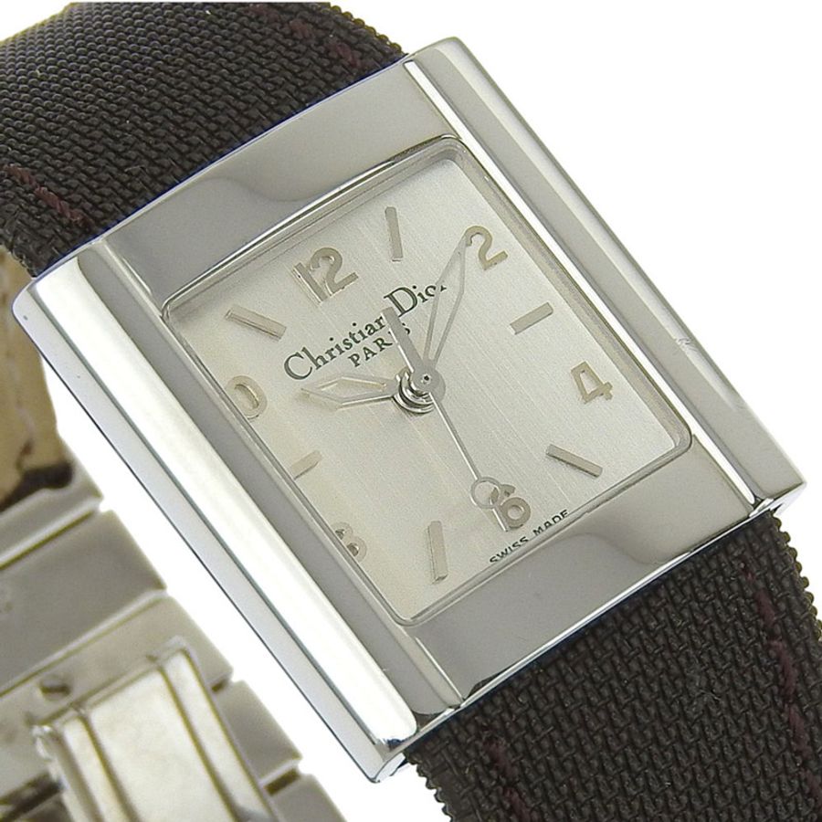 Christian Dior Riva D80-100 女士腕錶,不鏽鋼和帆布錶殼,石英機芯,指針式顯示,銀色錶盤-2