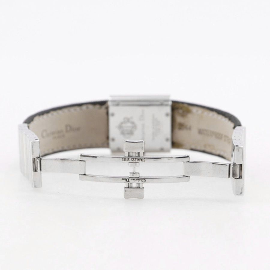 Christian Dior Riva D80-100 女士腕錶,不鏽鋼和帆布錶殼,石英機芯,指針式顯示,銀色錶盤-6