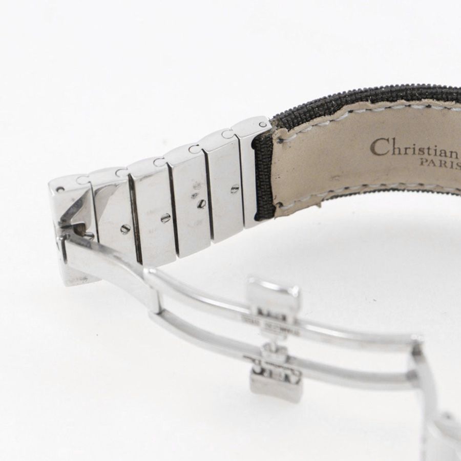 Christian Dior Riva D80-100 女士腕錶,不鏽鋼和帆布錶殼,石英機芯,指針式顯示,銀色錶盤-7