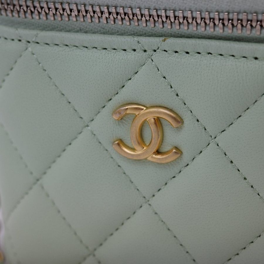 Chanel 香奈兒 金球小盒子 羊皮 小金球 調節扣 酪梨綠 方形小盒子 鏈條包 單肩包 斜背包-7