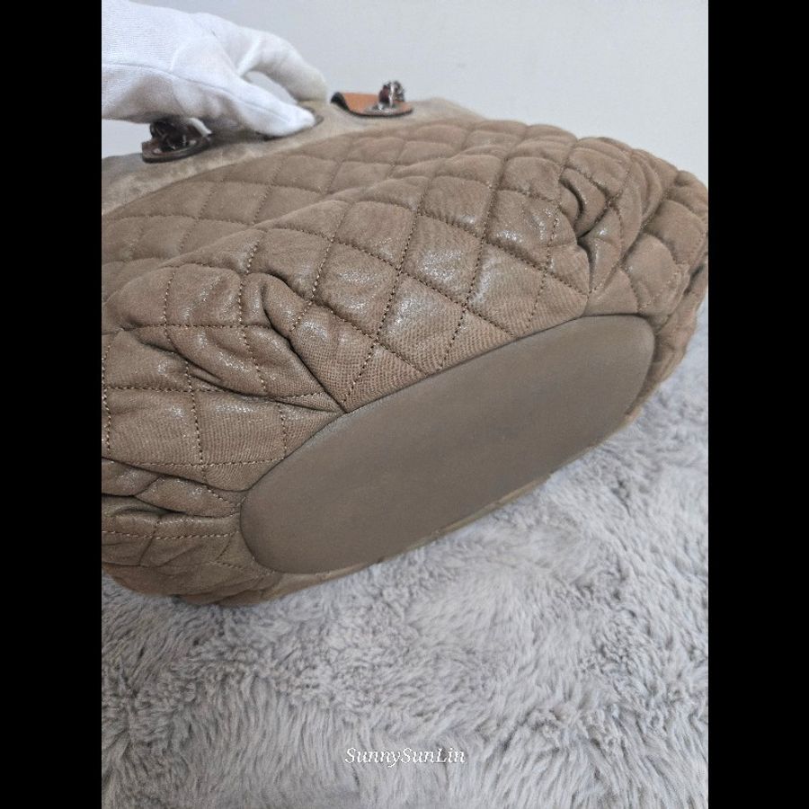 CHANEL 香奈兒 美拉德色系 咖色拼牛皮手提包 肩背包 托特包 媽媽包-15
