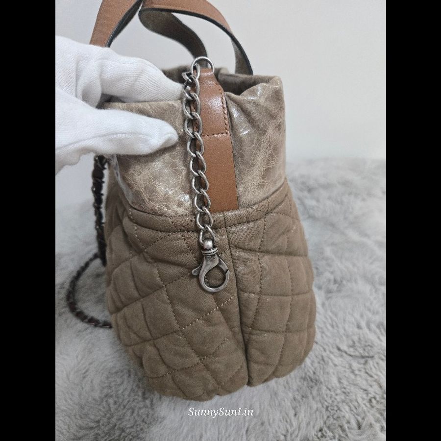 CHANEL 香奈兒 美拉德色系 咖色拼牛皮手提包 肩背包 托特包 媽媽包-27