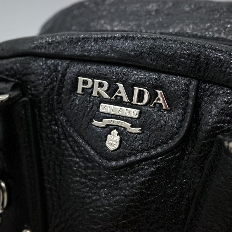 Prada 普拉達 Cervo Lux 黑色 鹿皮 銀色粗鏈條 手提包 肩背包 斜挎包-5