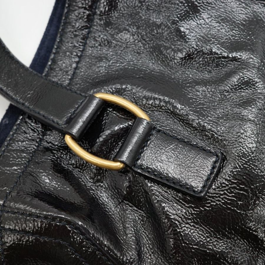 Saint Laurent 聖羅蘭 Downtown 黑色漆皮 拉鍊造型 復古 手提包 單肩包 托特包 旅行包-6