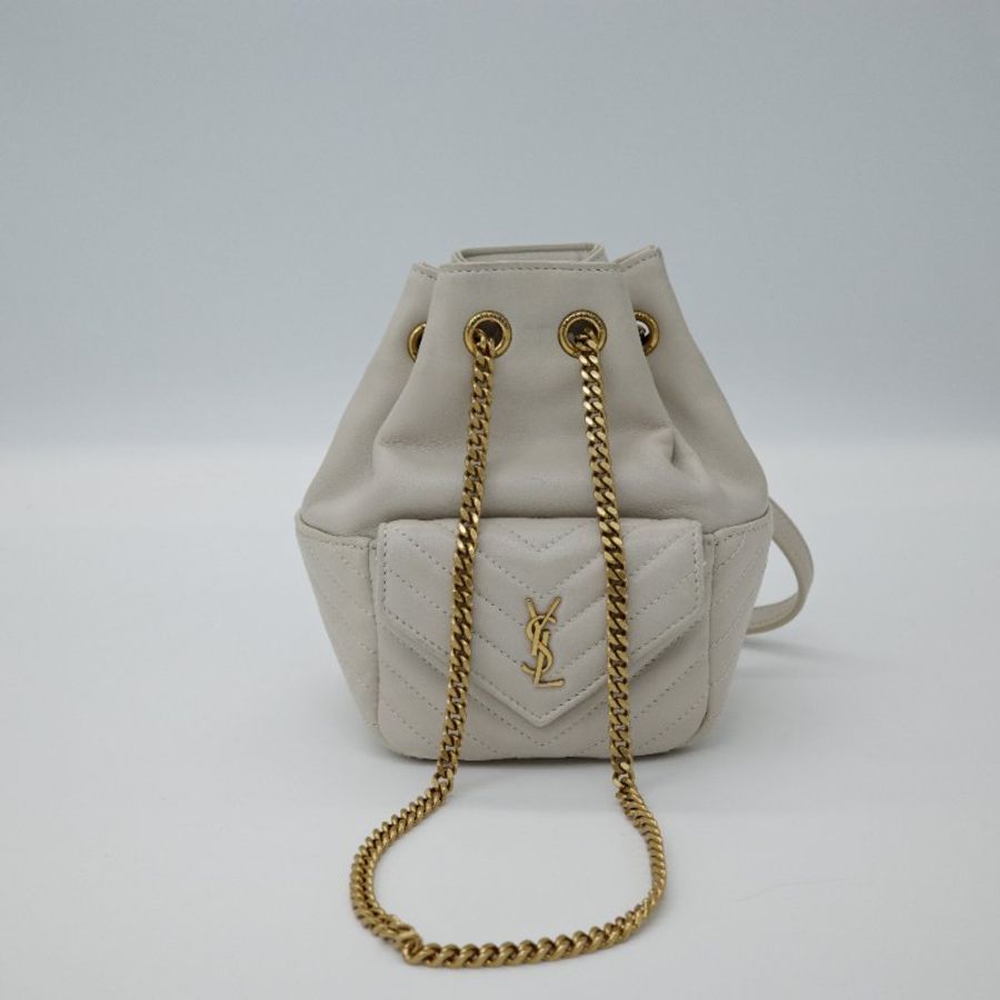Saint Laurent 聖羅蘭 JOE 經典Logo 米色 小羊皮 水桶袋 單肩包 斜背包 鍊條包-1