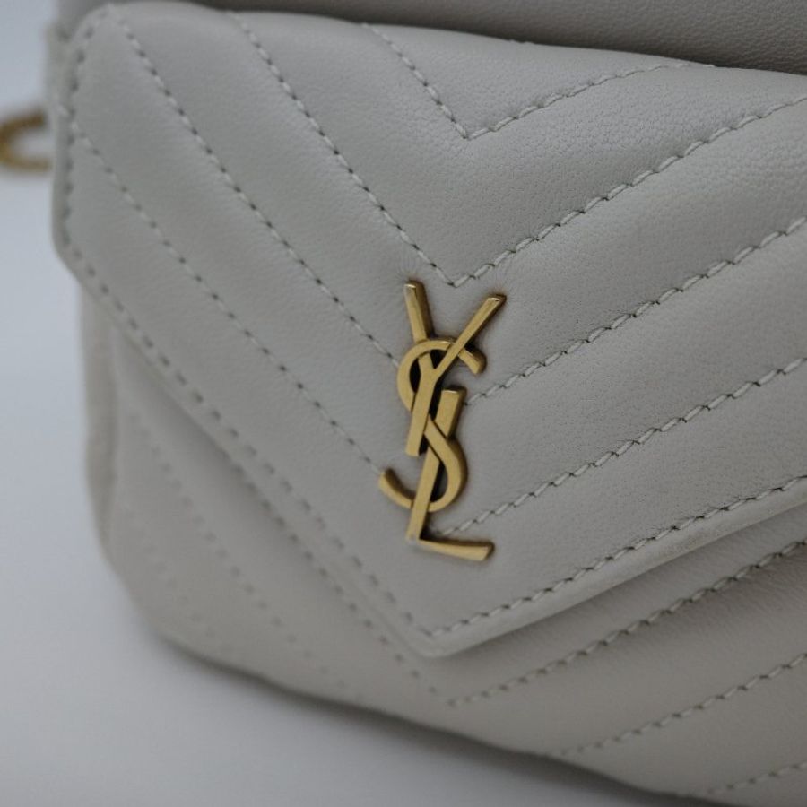 Saint Laurent 聖羅蘭 JOE 經典Logo 米色 小羊皮 水桶袋 單肩包 斜背包 鍊條包-5