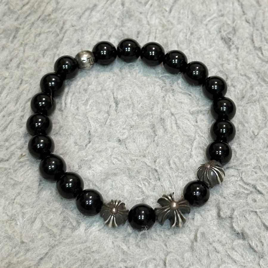 克羅心 Chrome hearts 4銀珠 8mm 黑瑪瑙 黑曜石 手串 手環 珠珠 串珠 保證正品-0