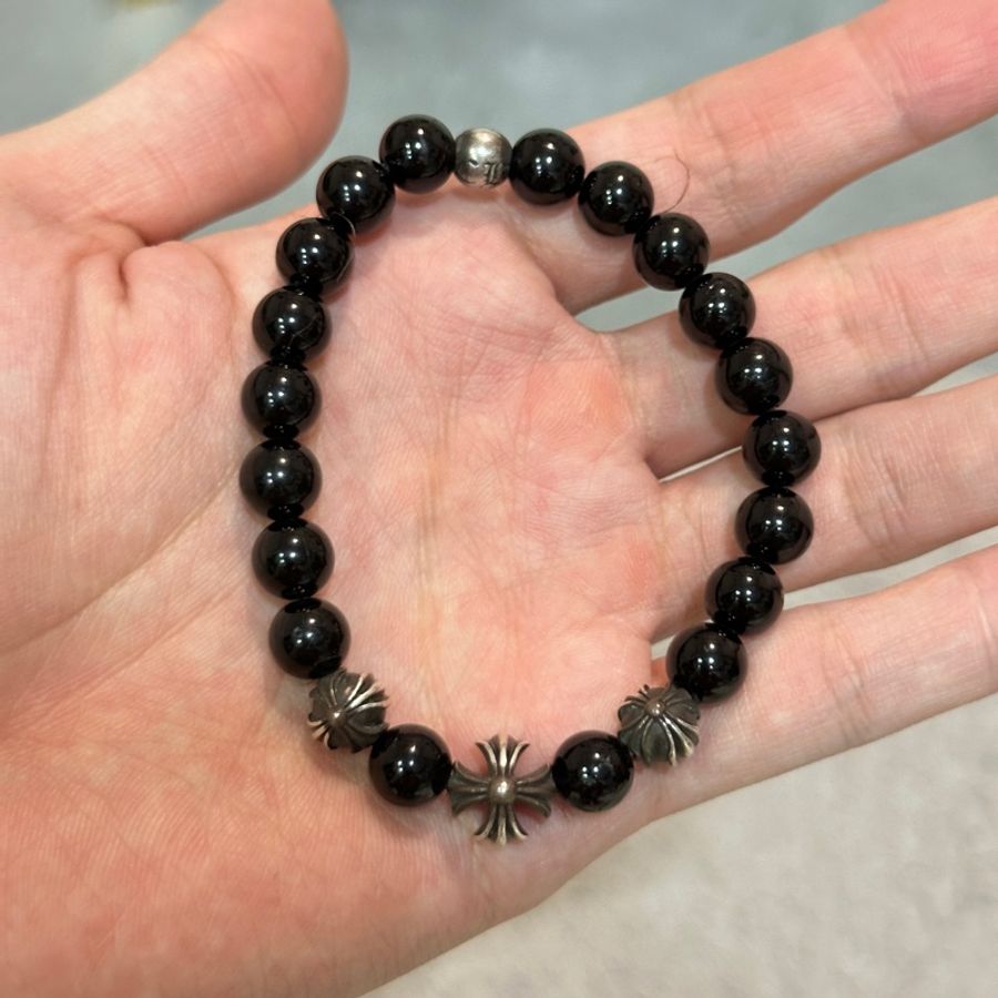 克羅心 Chrome hearts 4銀珠 8mm 黑瑪瑙 黑曜石 手串 手環 珠珠 串珠 保證正品-1