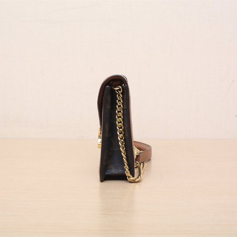 CELINE 老花PVC金扣凱旋門woc鏈條包信封包肩背包-4