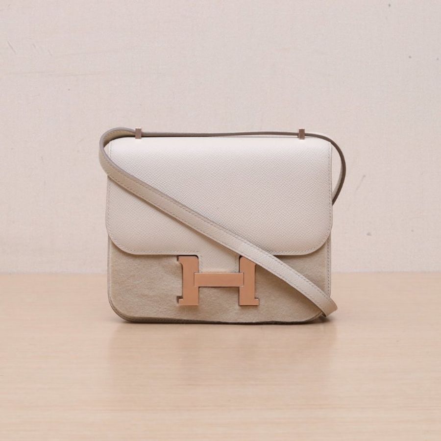 HERMES Constance康康1910奶昔白Epsom皮Y刻金扣肩背包-1