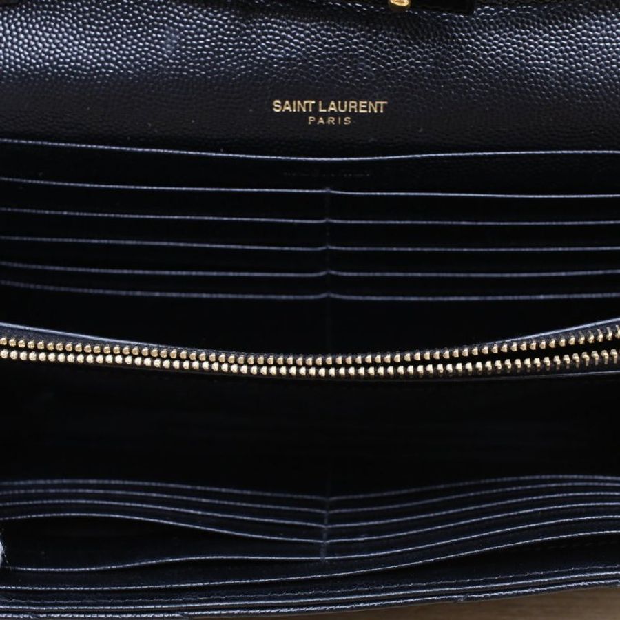 SAINT LAURENT CASSANDRA信封鏈條包22MATELASSV紋黑色荔枝牛皮金扣肩背包-3