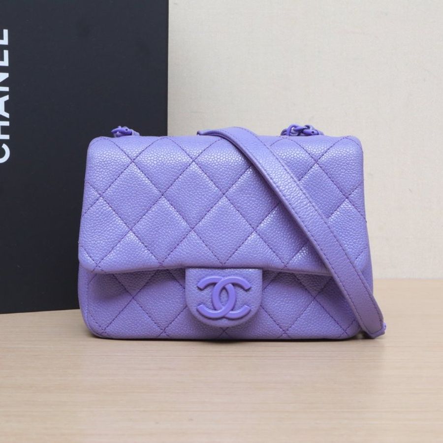 CHANEL 紫色荔枝牛皮29開20S亞克力方胖子肩背包-0