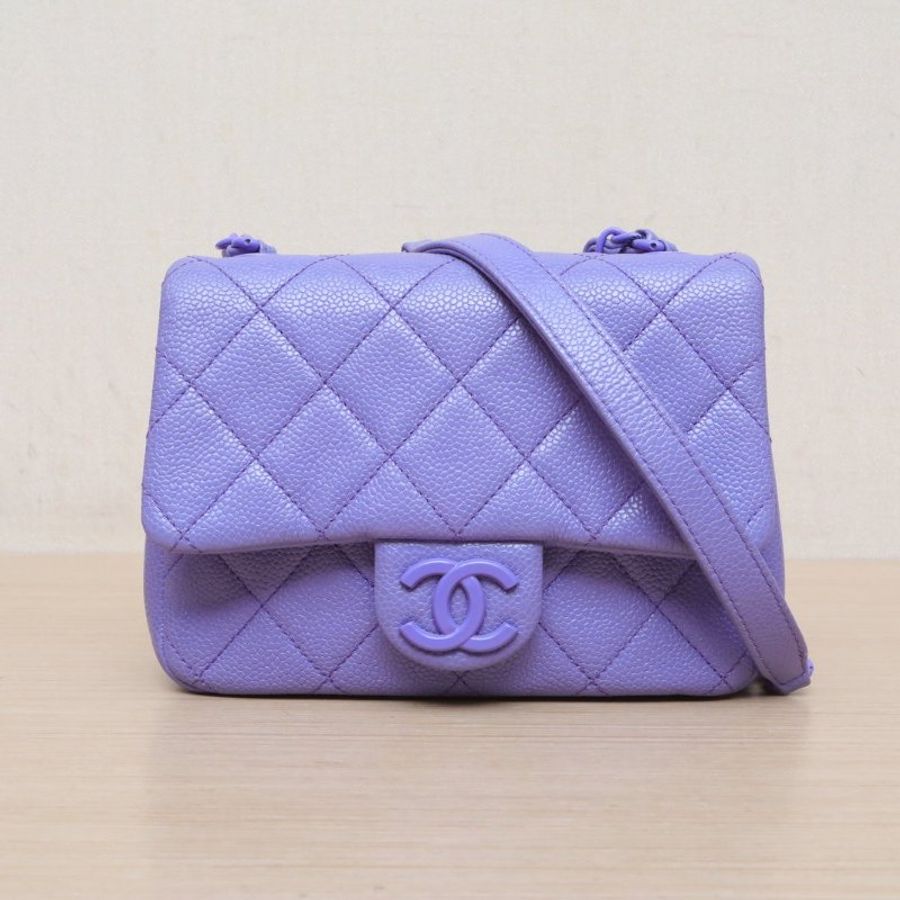 CHANEL 紫色荔枝牛皮29開20S亞克力方胖子肩背包-1