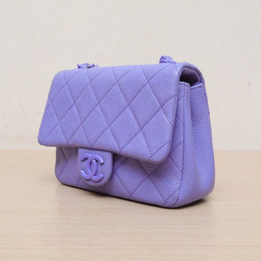 CHANEL 紫色荔枝牛皮29開20S亞克力方胖子肩背包-3