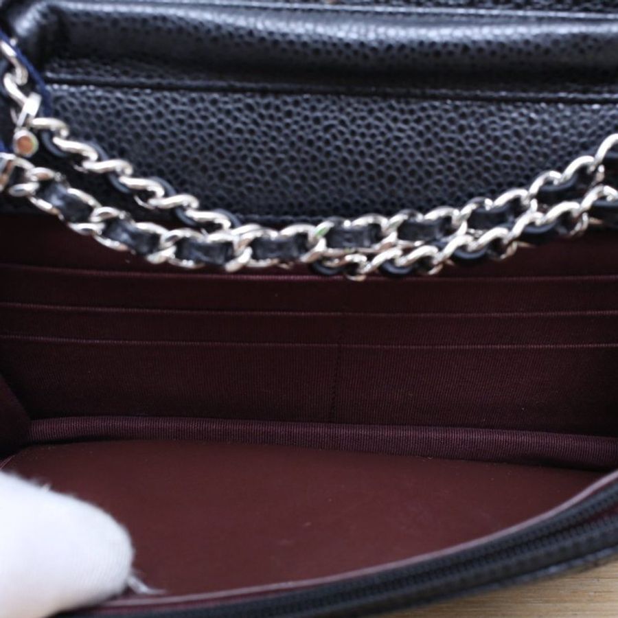 CHANEL CFWOC19黑色荔枝牛皮27開銀扣肩背包-3