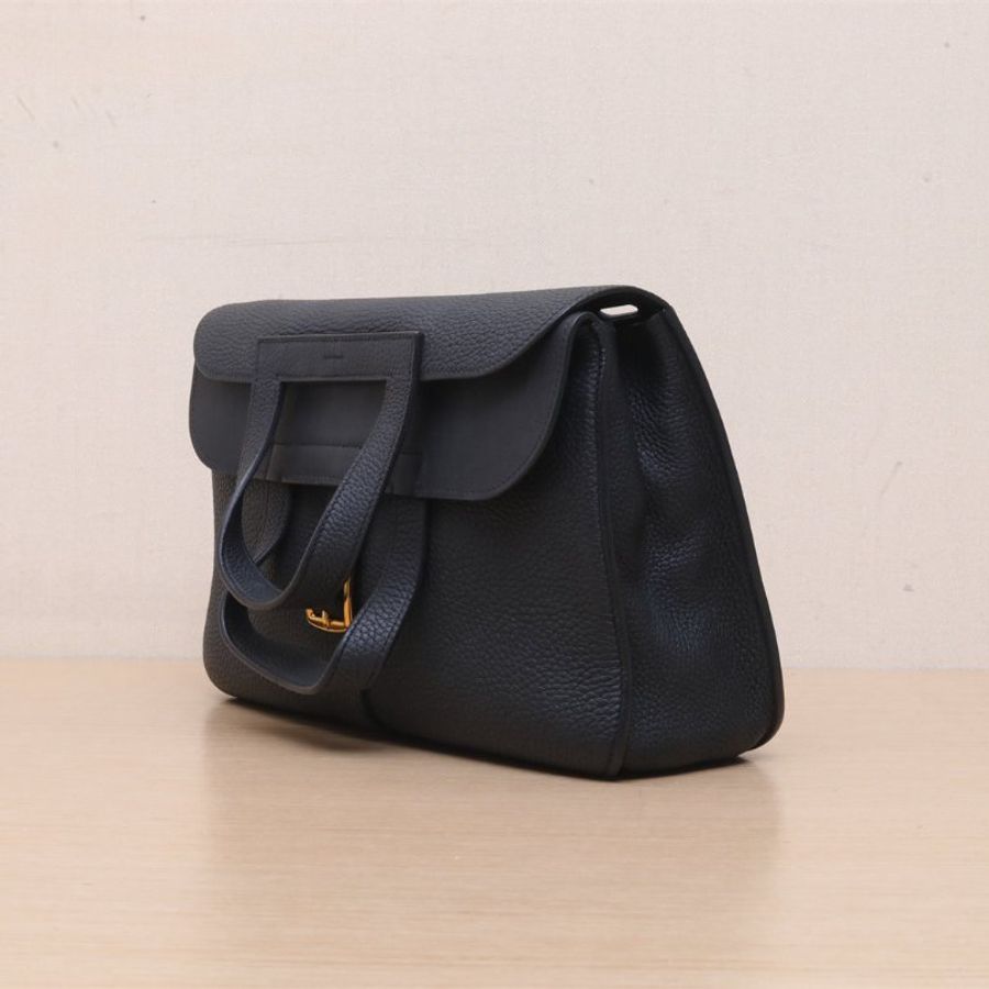 HERMES Halzan3189黑色TC皮D刻金扣肩背包-4