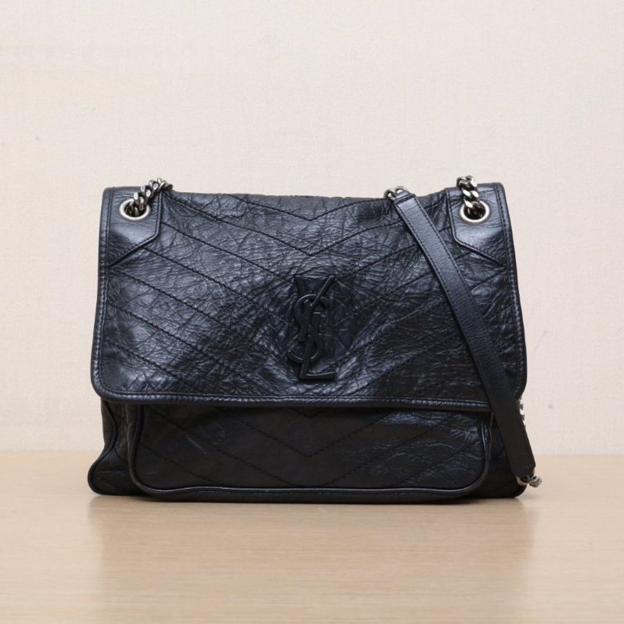 SAINT LAURENT Niki大號32D扣黑色牛皮銀扣肩背包-1