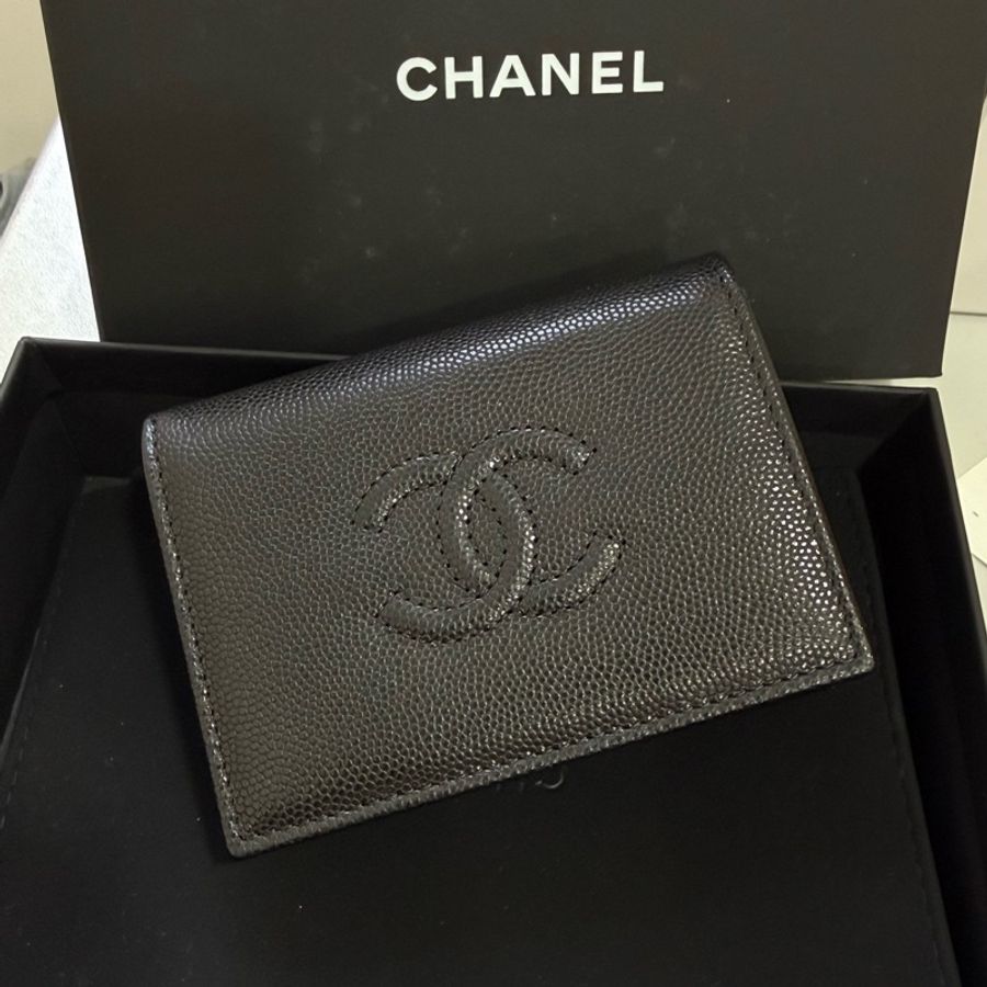 Chanel 黑色荔枝皮 卡包-0