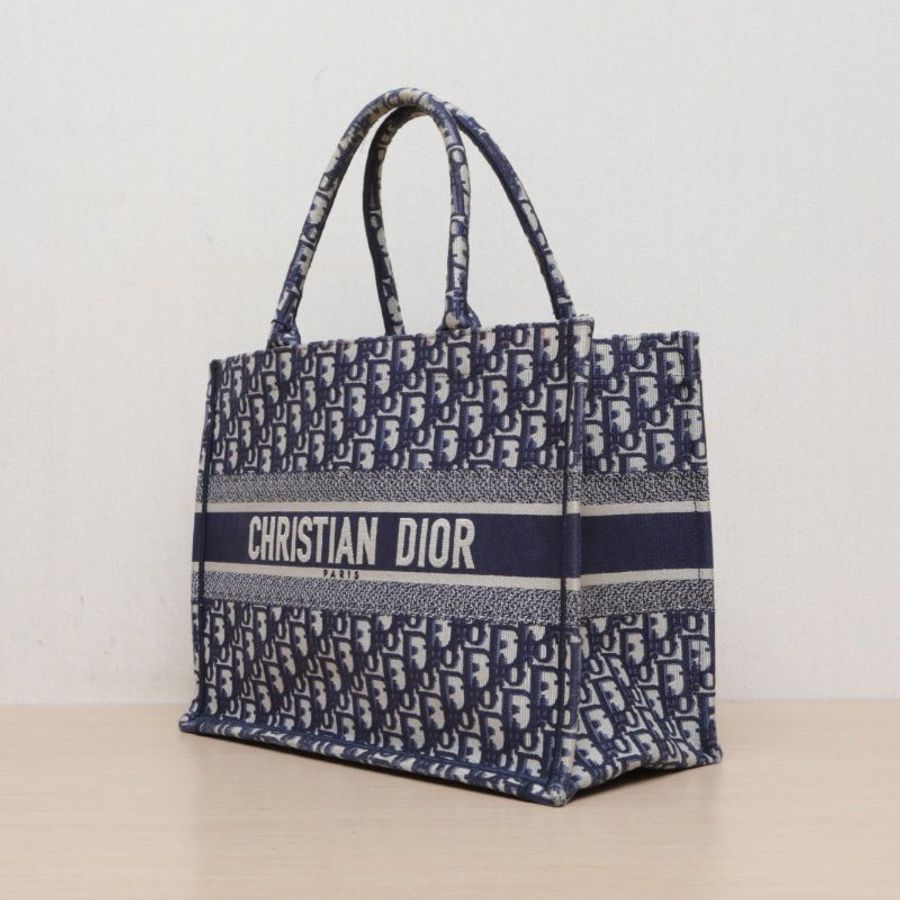 DIOR BookTote中號36藍色帆布2021Oblique印花字母刺繡肩背包-3