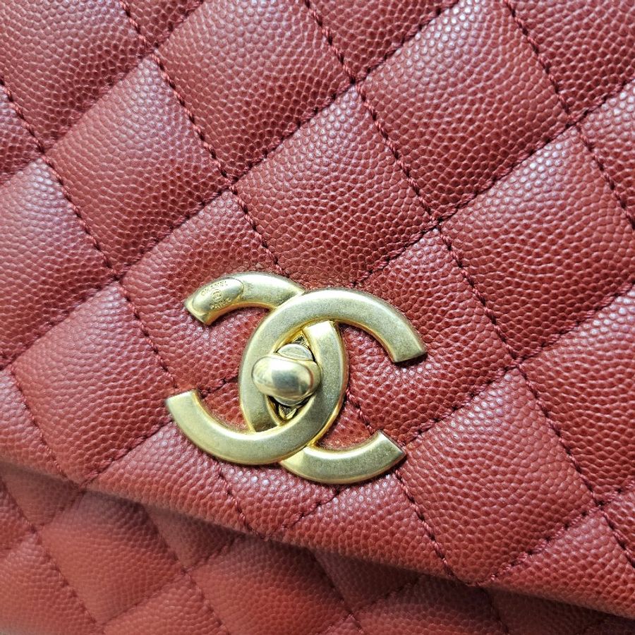 [ 出清❣️] Chanel 紅荔枝皮蜥蜴皮提把霧金釦CocoHandle 29手提肩斜背包-5