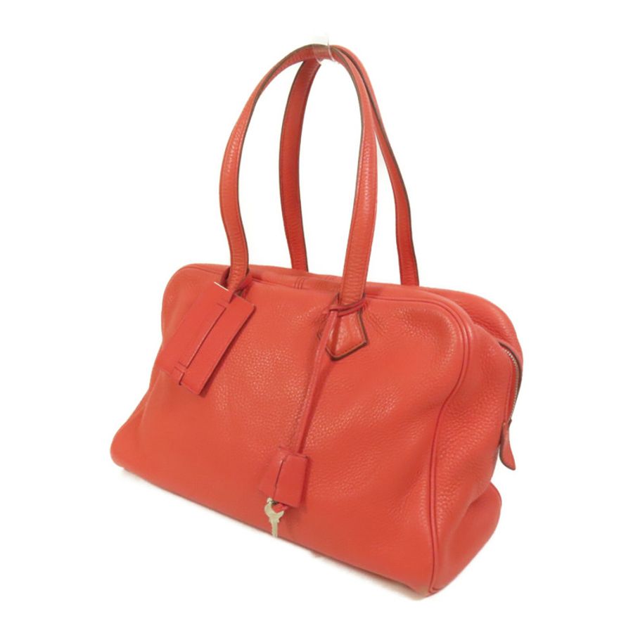 HERMES Clemence皮革Victoria 35銀扣手挽袋Rouge Pivoine-2