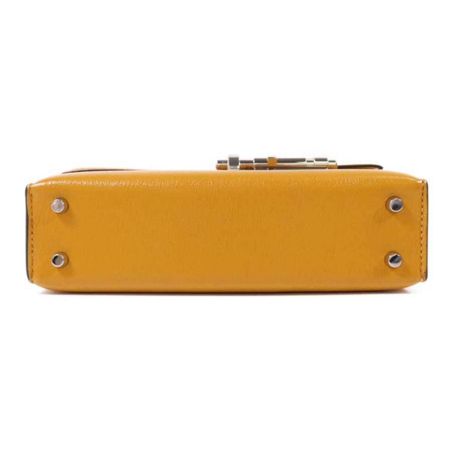 HERMES Chevre皮革Verrou Mini銀扣鏈帶肩背袋Jaune Ambre-3