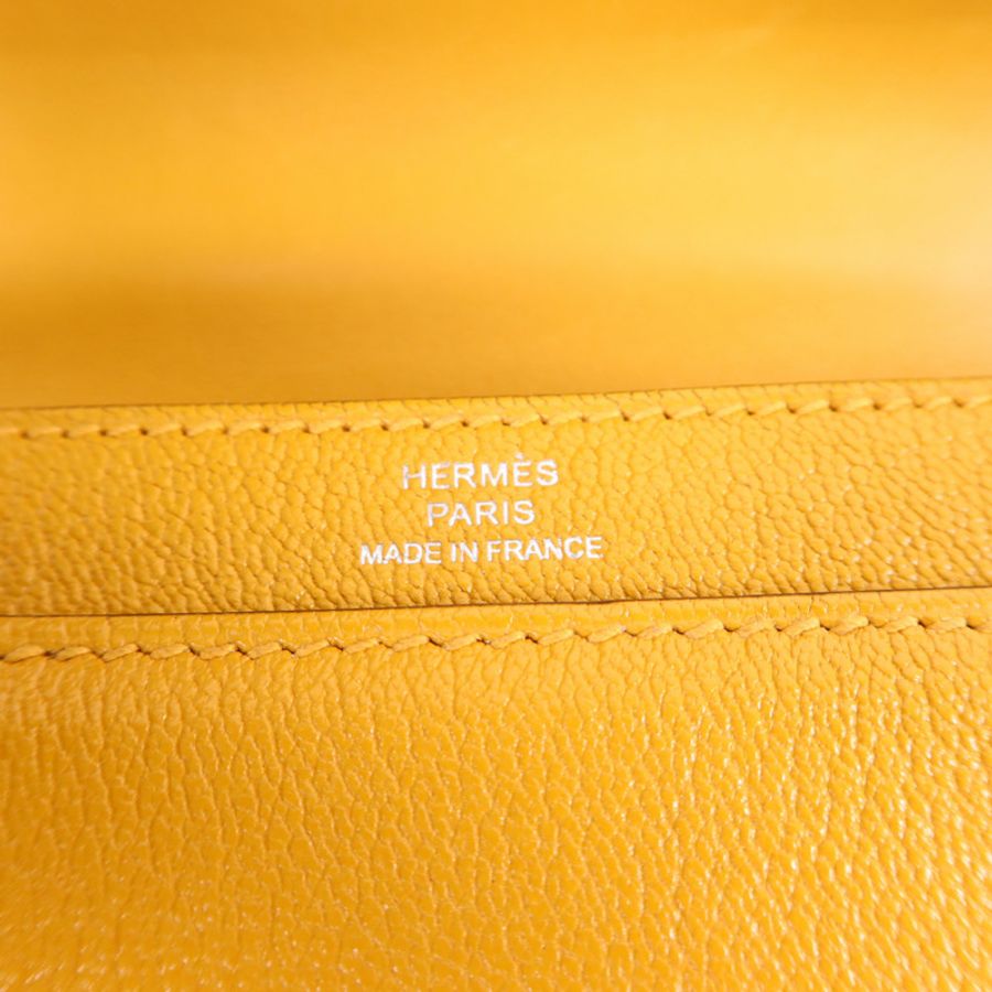 HERMES Chevre皮革Verrou Mini銀扣鏈帶肩背袋Jaune Ambre-6