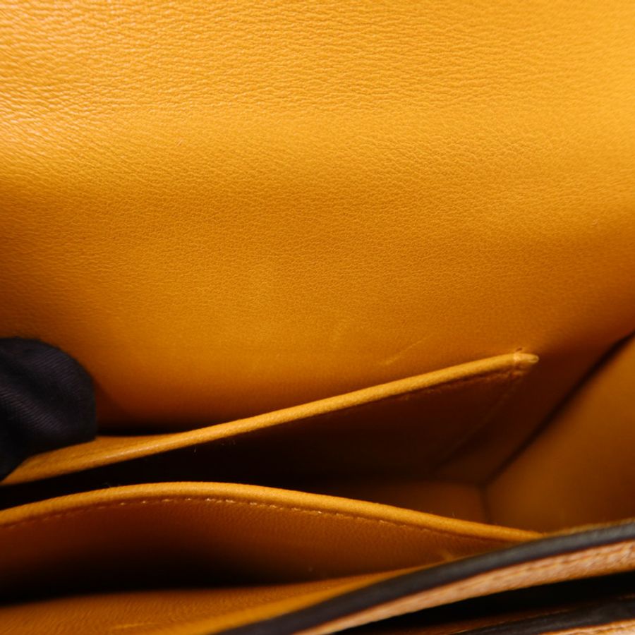 HERMES Chevre皮革Verrou Mini銀扣鏈帶肩背袋Jaune Ambre-18
