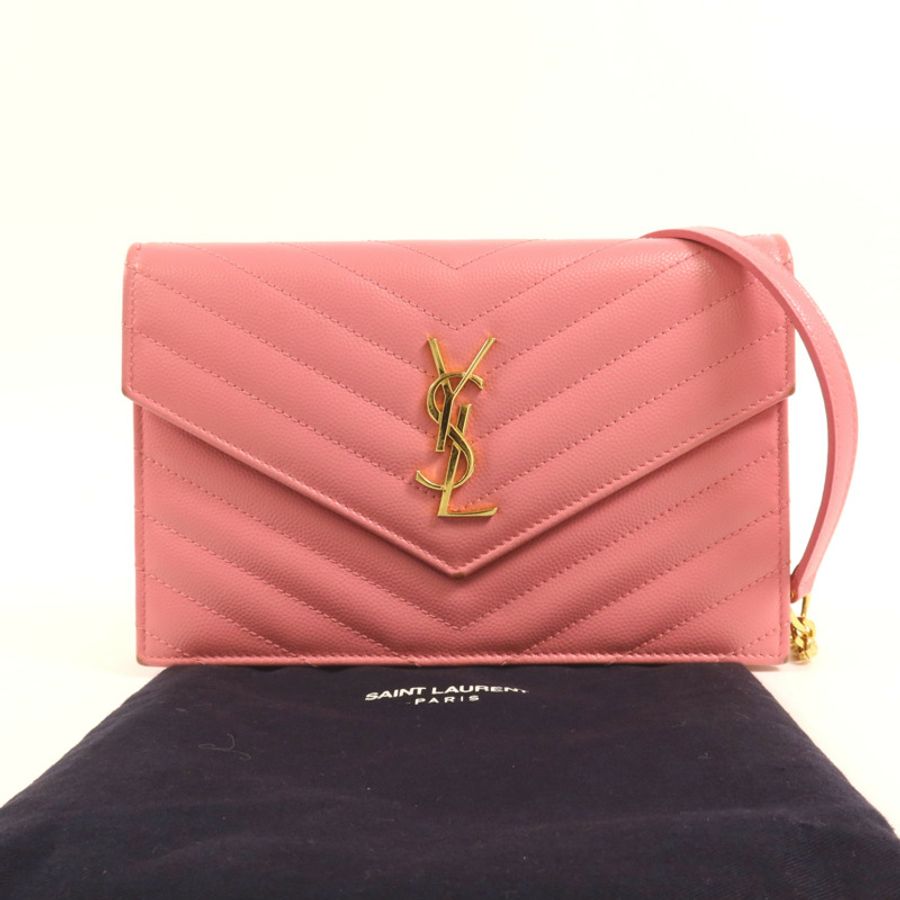 YVES SAINT LAURENT 牛皮皮革WOC金扣肩背袋-14