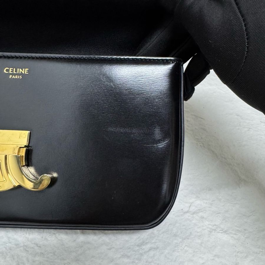 Celine 經典黑金凱旋門腋下包-9
