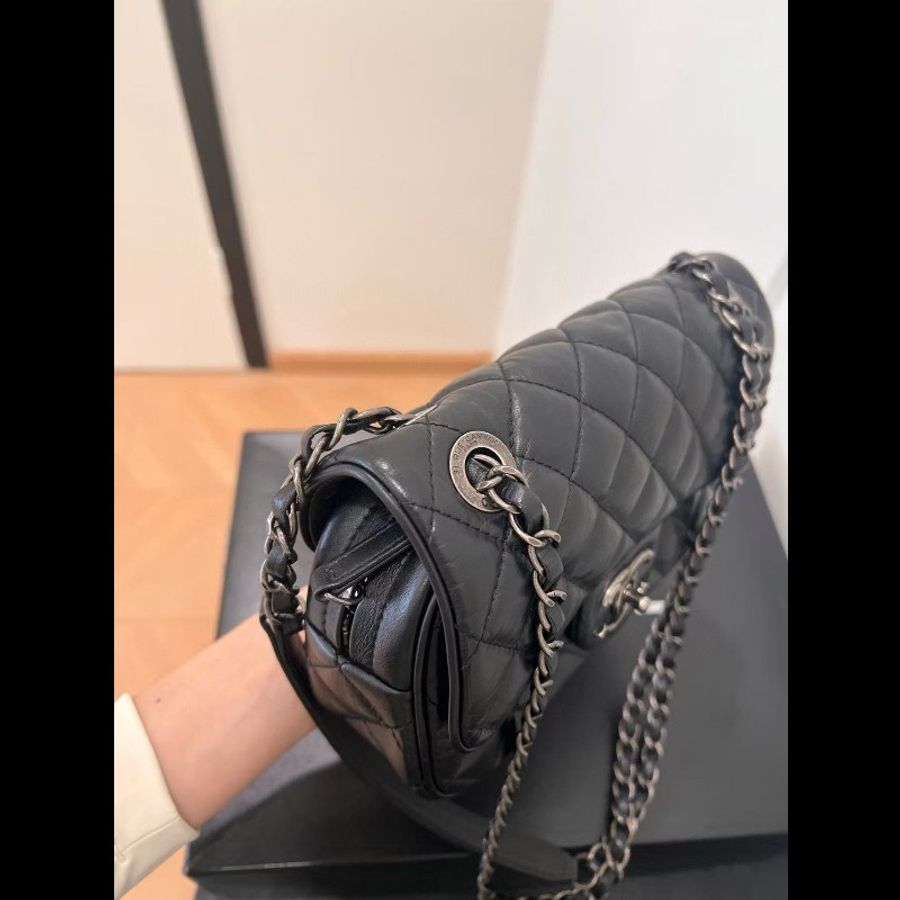 Chanel香奈兒 黑銀做舊 油蠟牛皮 mini flap easy coco cf-5