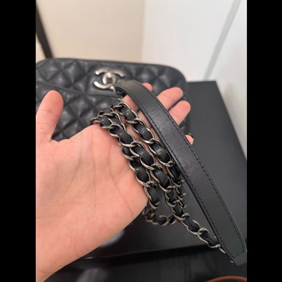 Chanel香奈兒 黑銀做舊 油蠟牛皮 mini flap easy coco cf-6