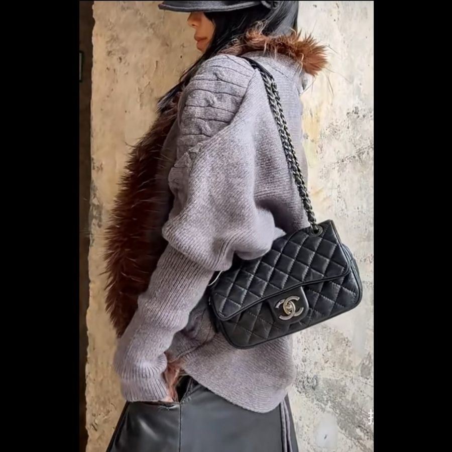 Chanel香奈兒 黑銀做舊 油蠟牛皮 mini flap easy coco cf-7