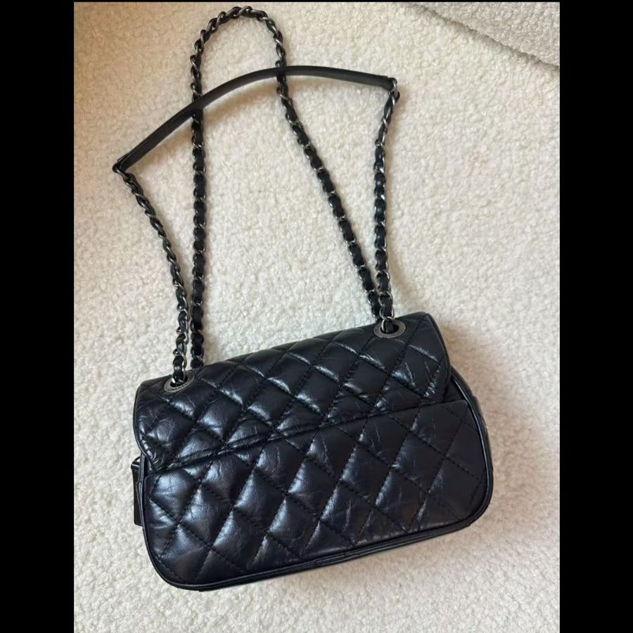 Chanel香奈兒 黑銀做舊 油蠟牛皮 mini flap easy coco cf-10