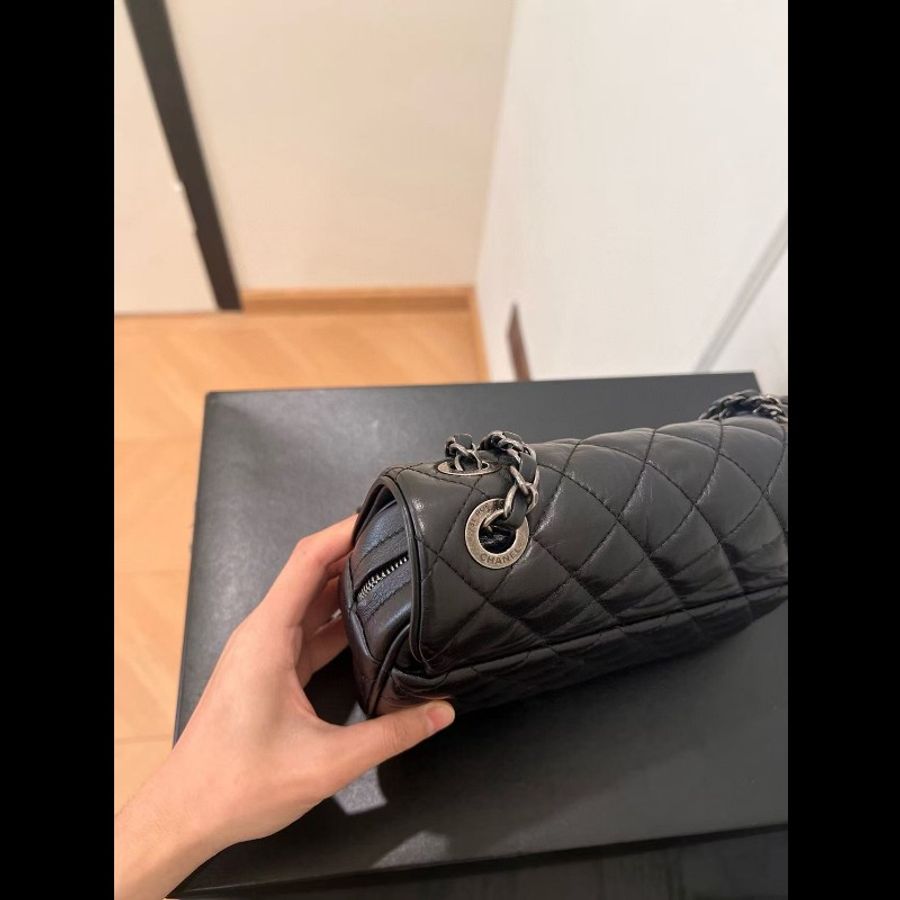 Chanel香奈兒 黑銀做舊 油蠟牛皮 mini flap easy coco cf-15