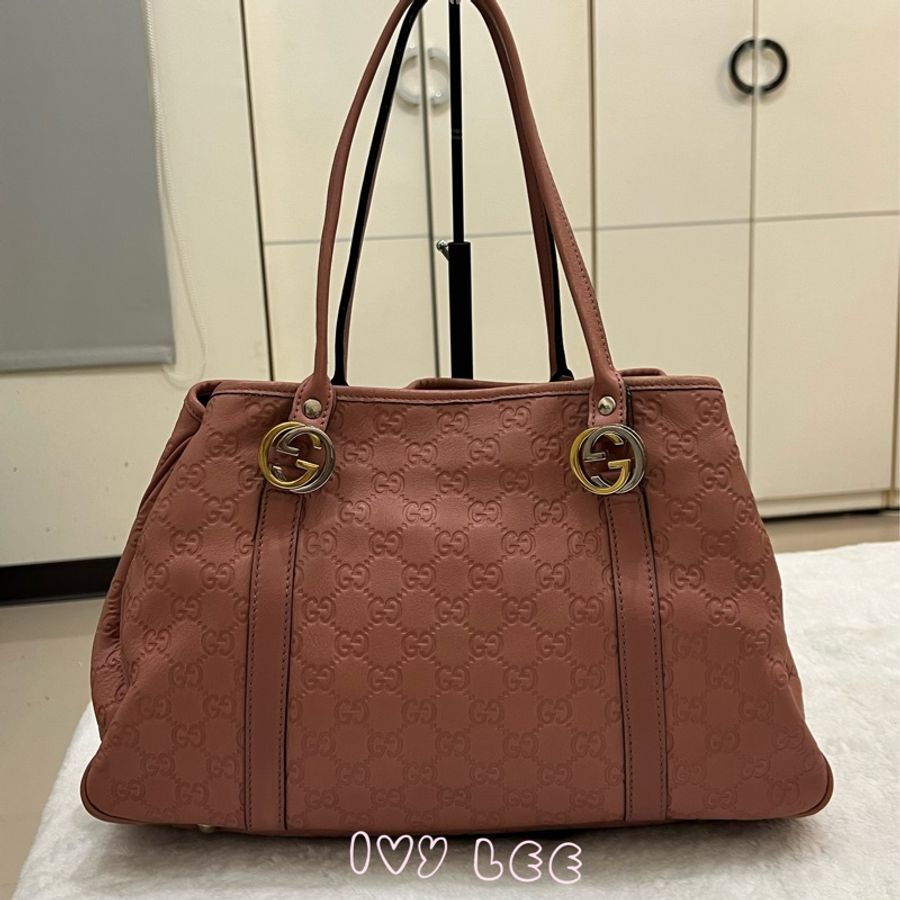 GUCCI GG 帆布 Guccissima GG Twins 托特包 手提包 粉紅 232957 正品 二手精品-1