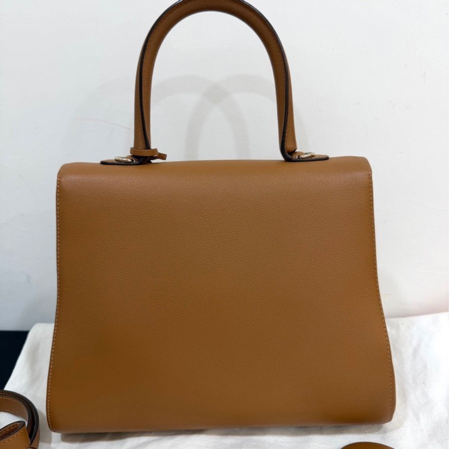 Delvaux 牛皮皮革Brillant MM 金扣 金棕色 手提包 肩背包 側背包 斜背包-12