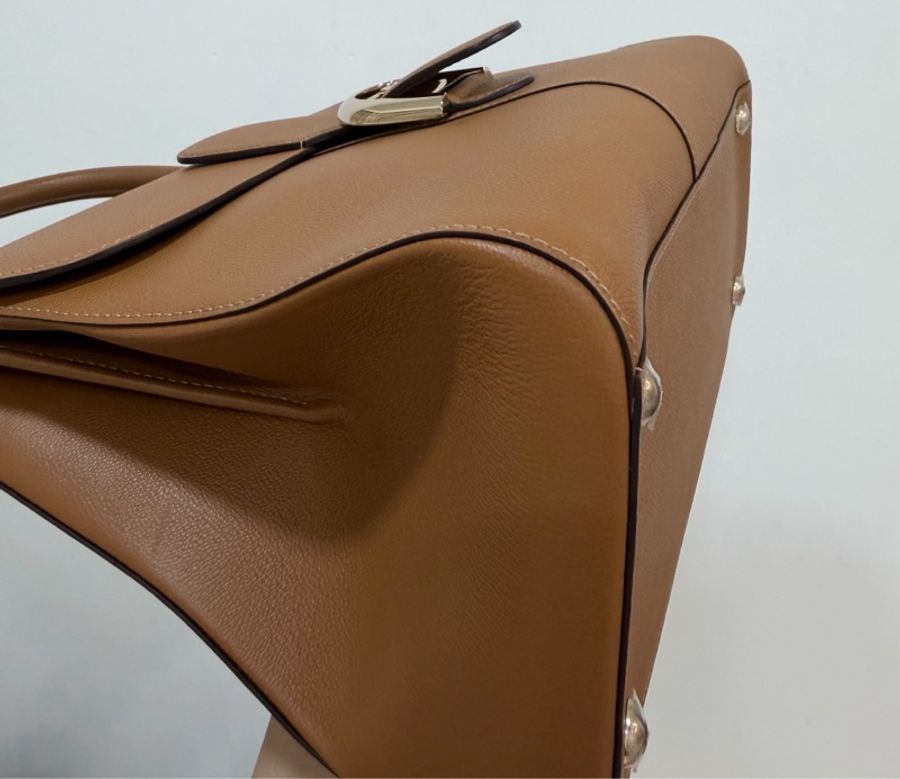 Delvaux 牛皮皮革Brillant MM 金扣 金棕色 手提包 肩背包 側背包 斜背包-17
